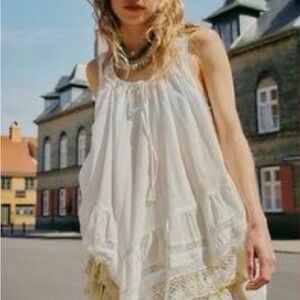 Free People Cream Crochet-Trim Sleeveless Swim Coverup